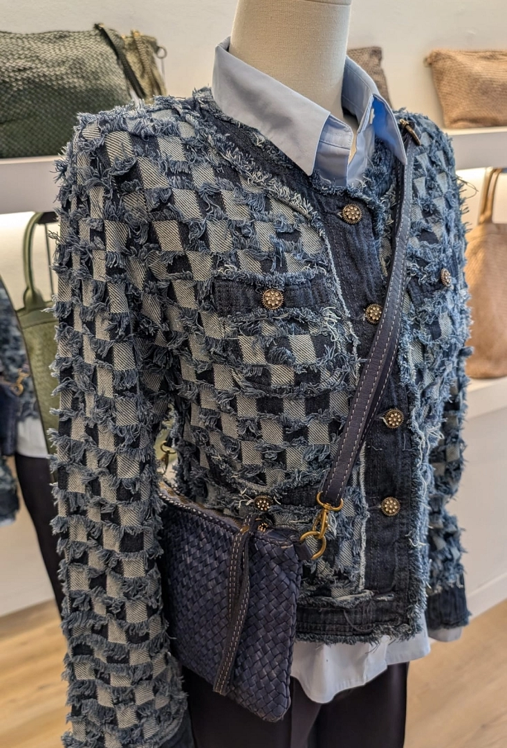 Chaqueta Denim Estilo Tweed con Acabado Deshilachado